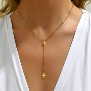Elegant Gold Y-Style Necklace with Minimalist Pendants